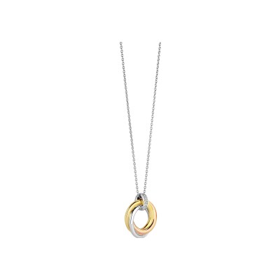 Collier Ti Sento en argent plaqué platine, argent plaqué or jaune, rose et oxyde de zirconium, taille 42cm