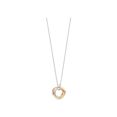 Collier Ti Sento en argent plaqué platine, argent plaqué or jaune, rose et oxyde de zirconium, taille 42cm