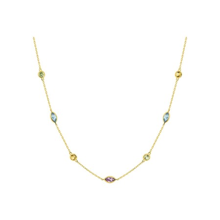 Collier en or jaune, améthyste, citrine, péridot et topaze bleue