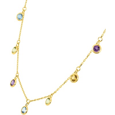 Collier en or jaune, topaze bleue, péridot et améthyste et citrine