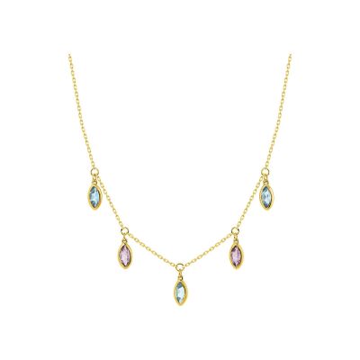 Collier en or jaune, topaze bleue et améthyste