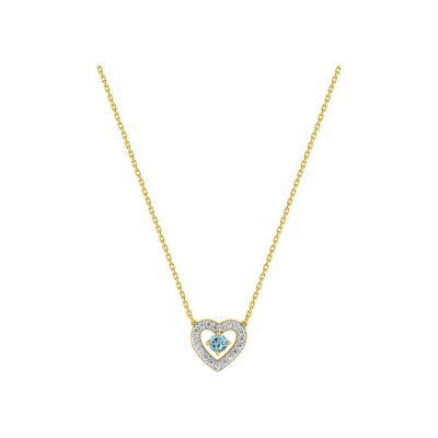 Collier en or jaune, topaze bleue et oxyde de zirconium