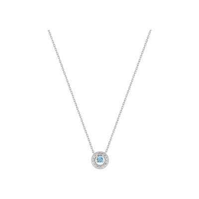 Collier en or blanc, topaze bleue et oxyde de zirconium