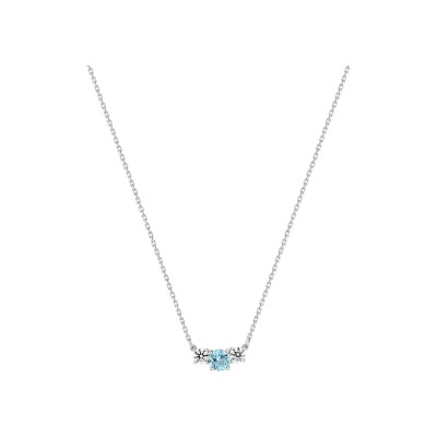Collier en or blanc, topaze bleue et oxyde de zirconium
