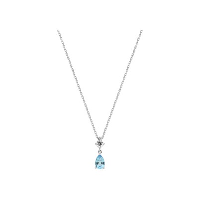 Collier en or blanc, topaze bleue et oxyde de zirconium