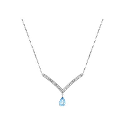 Collier en or blanc, topaze bleue et oxyde de zirconium