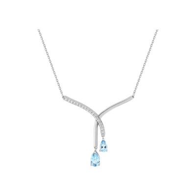 Collier en or blanc, topaze bleue et oxyde de zirconium