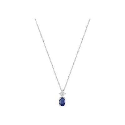 Collier en or blanc, saphir et oxyde de zirconium