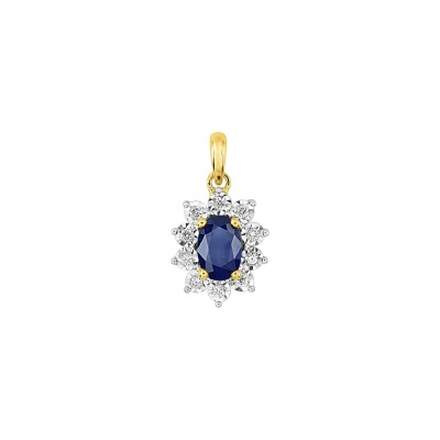 Pendentif en or jaune, saphir et diamant 0.08ct