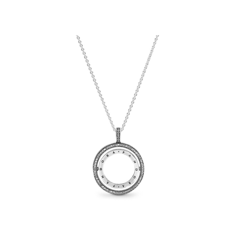 Collier Pandora Signature cercle signature en argent, silicone et oxyde de zirconium, 60cm