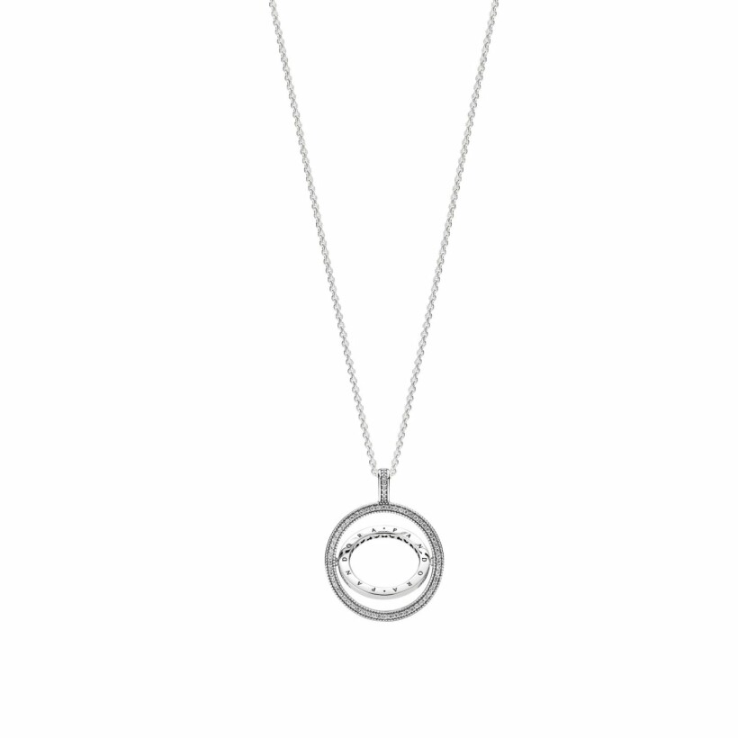Collier Pandora Signature cercle signature en argent, silicone et oxyde de zirconium, 60cm
