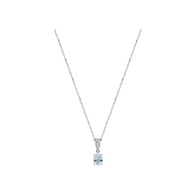 Collier en or blanc, aquaprase et diamant 0.01ct