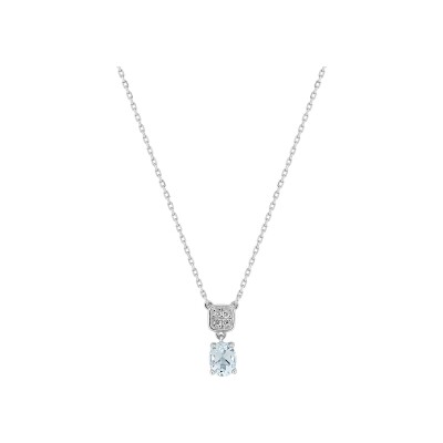 Collier en or blanc, aquaprase et diamant 0.03ct