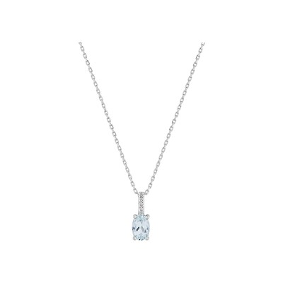 Collier en or blanc, aquaprase et diamant 0.02ct