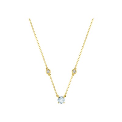 Collier en or jaune, aquaprase et oxyde de zirconium