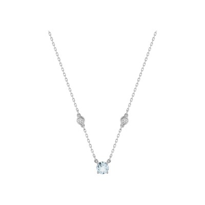 Collier en or blanc, aquaprase et oxyde de zirconium