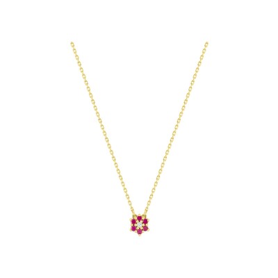 Collier en or jaune, rubis et diamant 0.01ct
