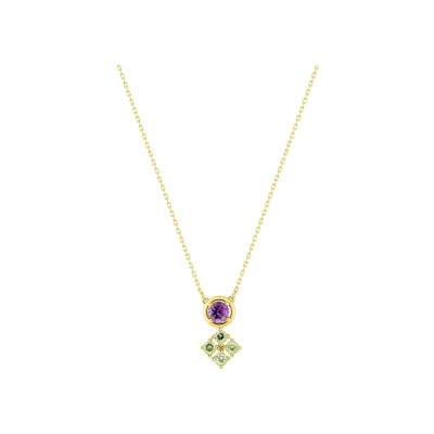 Collier en or jaune, améthyste et péridot