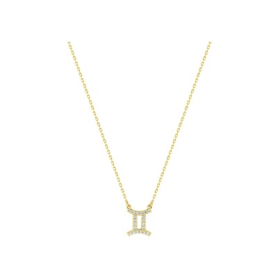 Collier zodiaque Gémeaux en or jaune et oxyde de zirconium