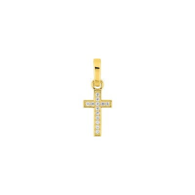 Pendentif croix en or jaune et oxyde de zirconium