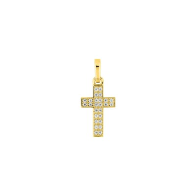 Pendentif croix en or jaune et oxyde de zirconium