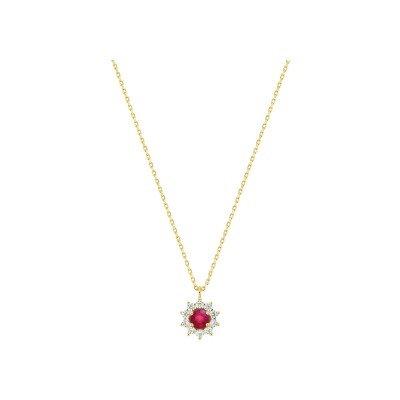 Collier en or jaune, rubis et oxyde de zirconium