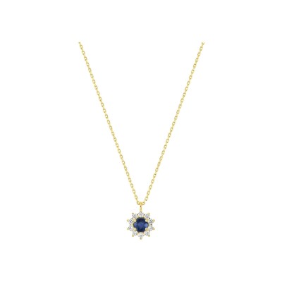 Collier en or jaune, saphir et oxyde de zirconium