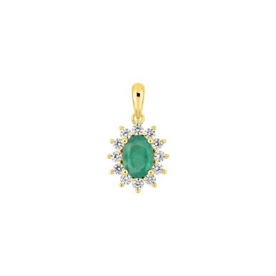 Pendentif en or jaune, émeraude et oxyde de zirconium