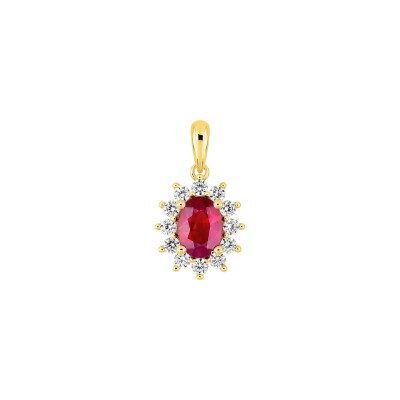 Pendentif en or jaune, rubis et oxyde de zirconium