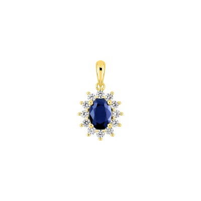 Pendentif en or jaune, saphir et oxyde de zirconium