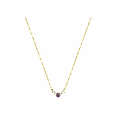 Collier en or jaune, oxyde de zirconium et améthyste