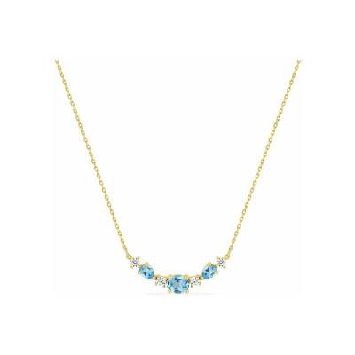 Collier en or jaune, oxyde de zirconium et topaze bleue