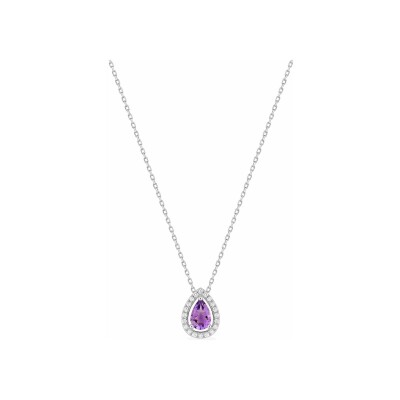 Collier en or blanc, améthyste et diamant 0.08ct