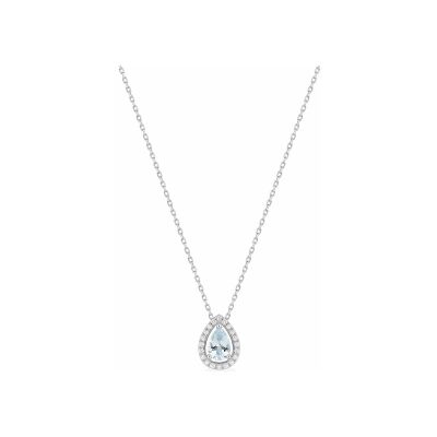 Collier en or blanc, aquaprase et diamant 0.08ct
