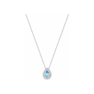 Collier en or blanc, topaze bleue et diamant  0.08ct