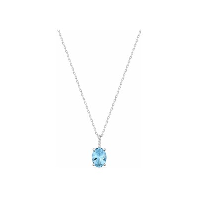 Collier en or blanc, oxyde de zirconium et topaze bleue