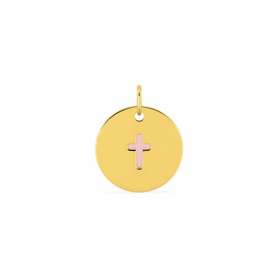 Pendentif jeton laqué rose en or jaune
