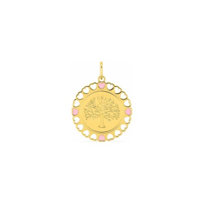Pendentif laqué rose en or jaune