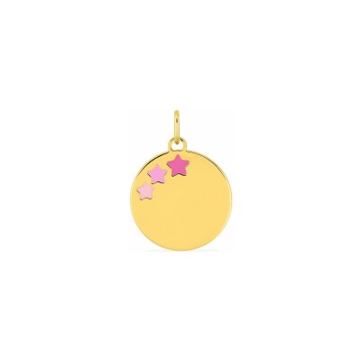 Pendentif jeton laqué rose en or jaune