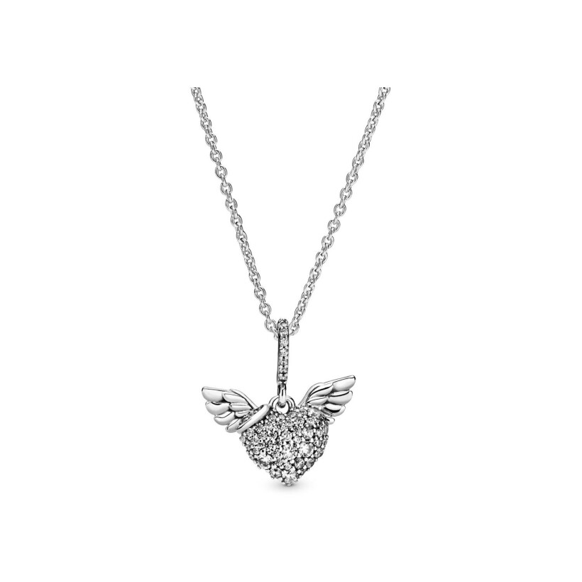 Collier Pandora Passions cœur pavé et ailes d'ange en argent et oxyde de zirconium, 45cm