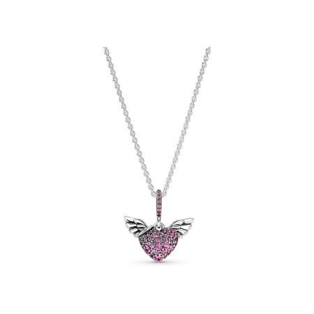 Collier Pandora cœur pavé & ailes d'ange en argent, 45cm