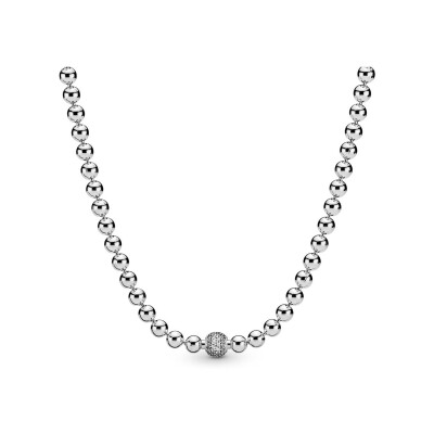 Collier Purely Pandora sphères et pavé en argent et oxyde de zirconium, 45cm