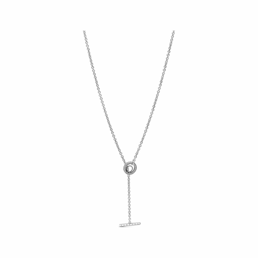 Collier Pandora Signature cœur barre en t logo cercle pavé en argent et oxyde de zirconium, 80cm