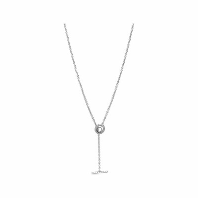 Collier Pandora Signature cœur barre en t logo cercle pavé en argent et oxyde de zirconium, 80cm