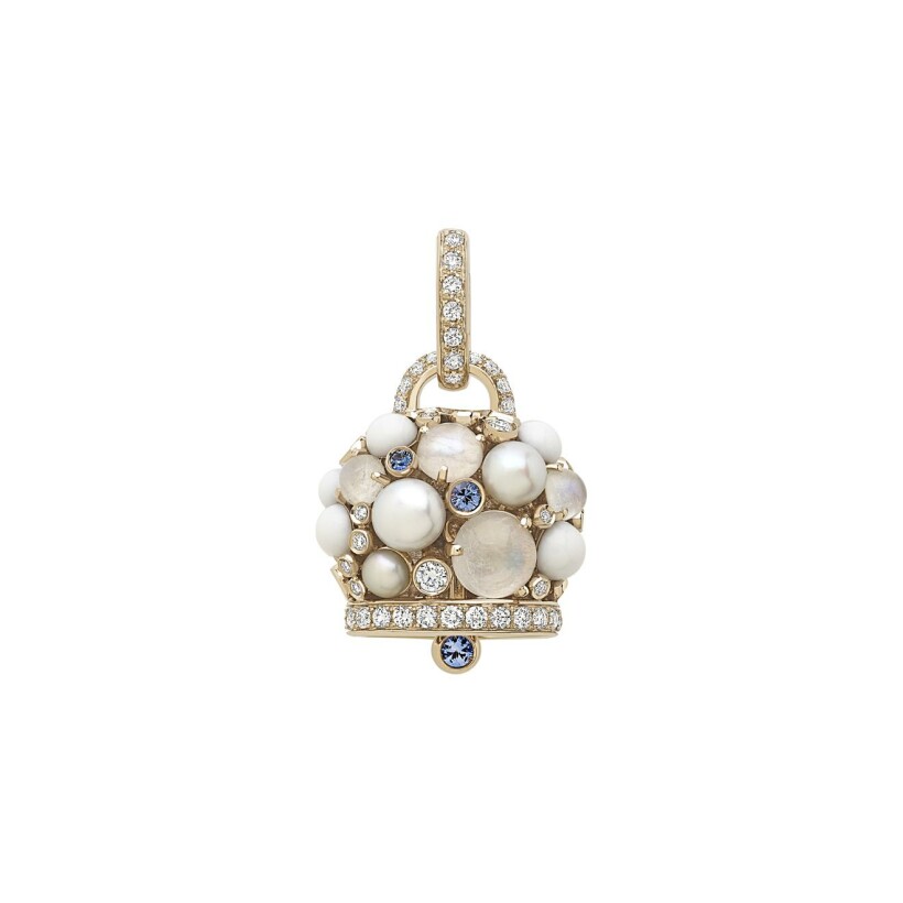 Pendentif Chantecler Campanelle en or blanc, kogolong, labradorite, perles, saphirs et diamants