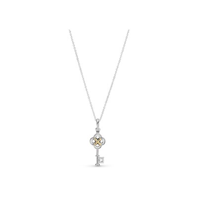 Collier Pandora Passions clé et fleur bicolore en argent, or jaune et oxyde de zirconium, 70cm