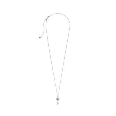 Collier Pandora Passions clé et fleur bicolore en argent, or jaune et oxyde de zirconium, 70cm