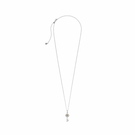 Collier Pandora Passions clé et fleur bicolore en argent, or jaune et oxyde de zirconium, 70cm