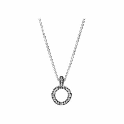 Collier Pandora Signature double cercle en argent et oxydes de zirconium, taille 45cm