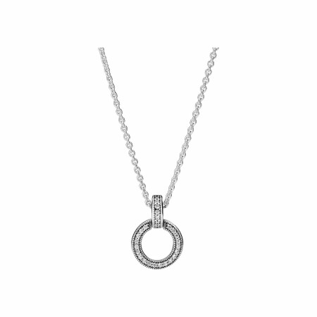 Collier Pandora Signature double cercle en argent et oxydes de zirconium, taille 45cm